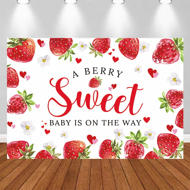 LS Photography Background Strawberry Frame Heart Text Floral Decor Birthday Cake Smash Kids Portrait Photo Backdrop Studio