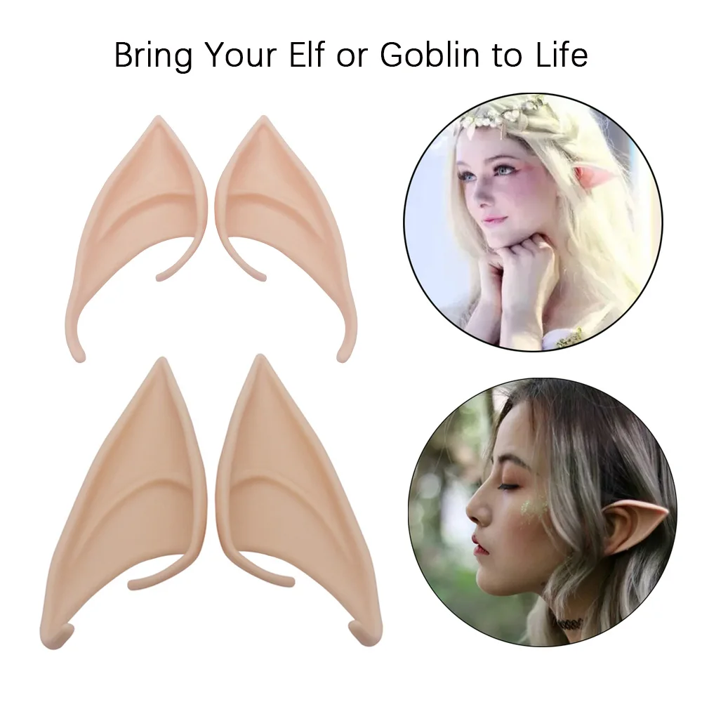 

Solid Colored Halloween Fantasy Elf Ears | Goblin, Fairy Look Cosplay Accessories | Latex Ear Props for Party or Holiday