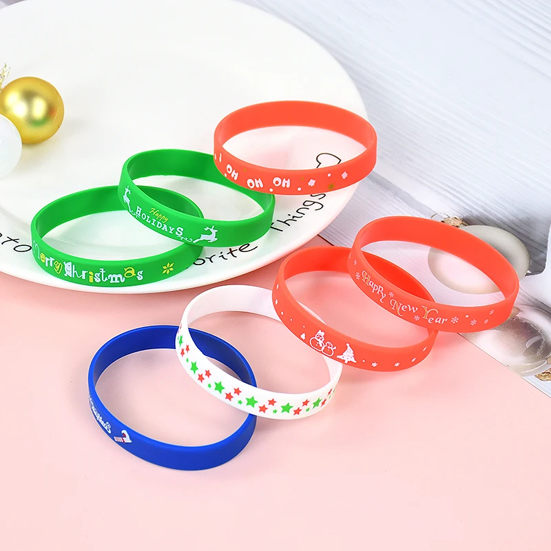 

8PC Christmas Silicone Bracelet Rubber Wristband New Year Party Decor Bangles Merry Christmas Gift kids Birthday Favor Pinata