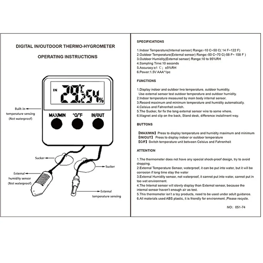 Digital Temperature And Humidity Meter LCD Display Outdoor Incubator Thermohygrometer With probe For  Pet Hatching Eggs Sensor