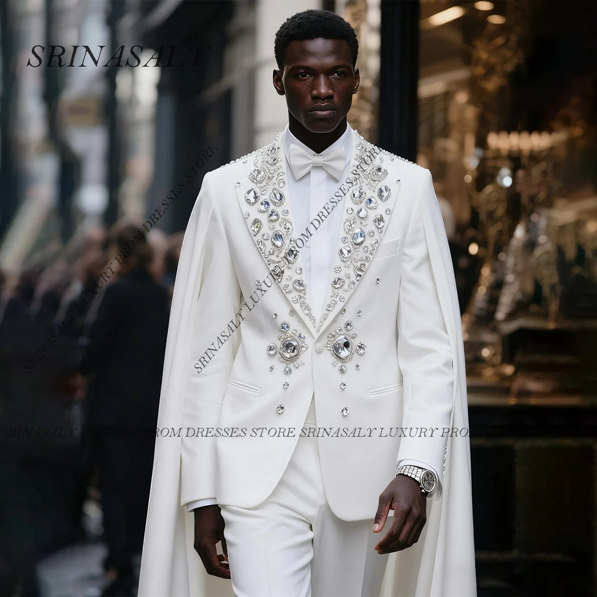 

Customized Glitter Rhinestones Men Suits 2 Pieces Sets Diamond Male Party Prom Blazer Handsome Slim Fit Groom Tuxedo Ropa Hombre