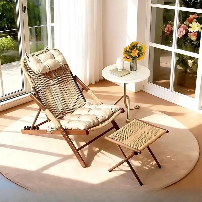 Folding recliner balcony leisure lunch break rattan courtyard garden outdoor table and chair sun outdoor back