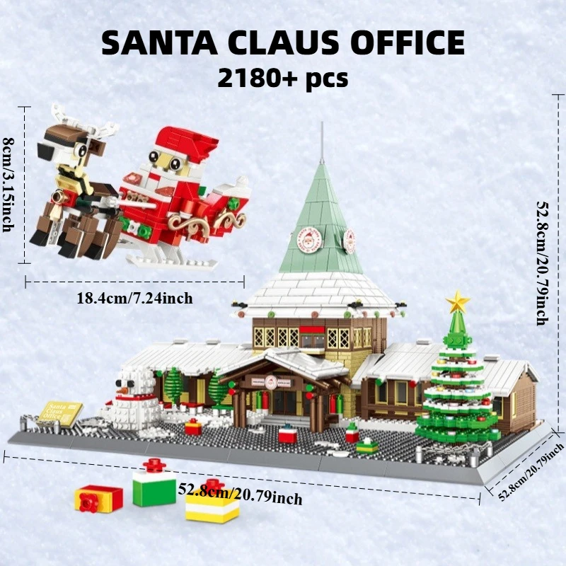 2180 pièces ensemble de construction d'atelier du père noël, modèle de bureau de Village de noël bricolage ornement cadeau Kit de construction d'atelier du père noël