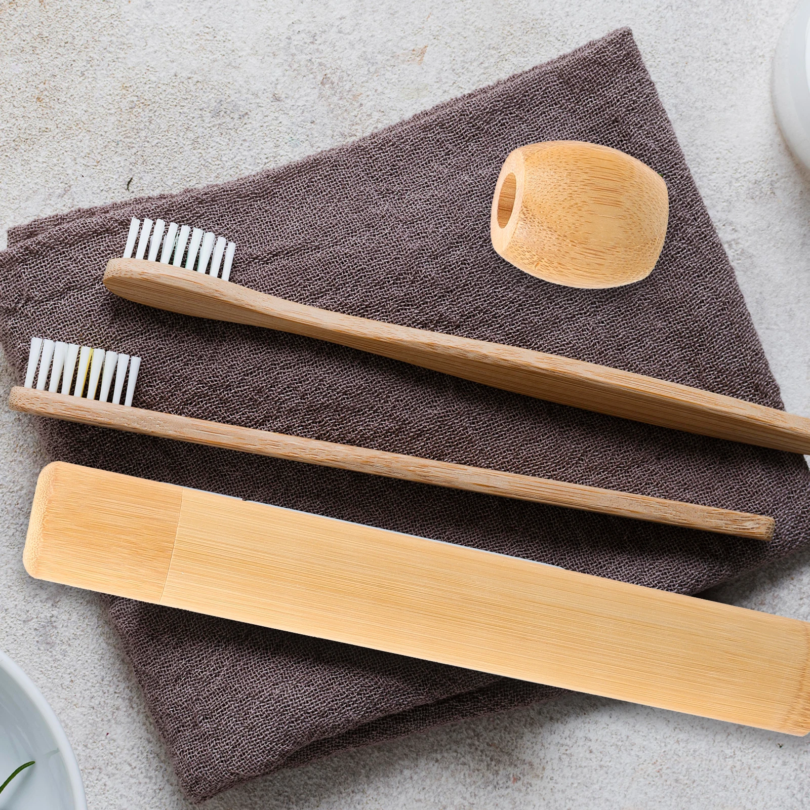 

1Set Bamboo Toothbrush Stands Rustic Holder Compact Travel Case for Bathroom Office Desk Organizer Flower Shape Storage
