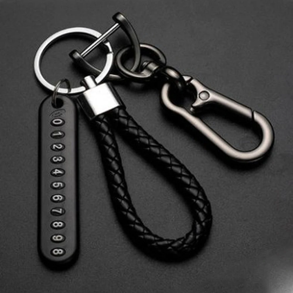 Car Accessories Vehicle Pendant Leather Bradied Phone Number Plate Keyring Anti-lost Car Keychain