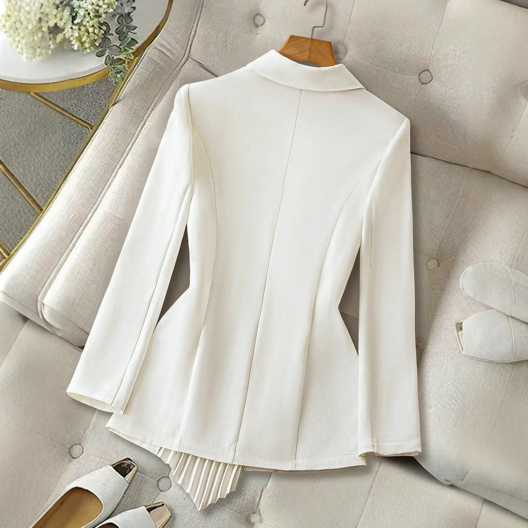 Fashion Long Sleeve Top Casual Style Suit Jacket Daily Fashion Outerwear Ruffle asymmetrical Women's Suit Jacket Lapel Coat