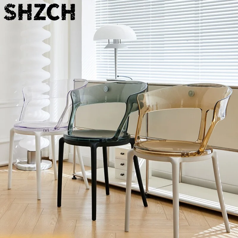 Translucent Designer Dining Chairs Modern Plastic Home Furniture Aesthetic Milk Tea Color Accent Chair for Cafe/Dining Room