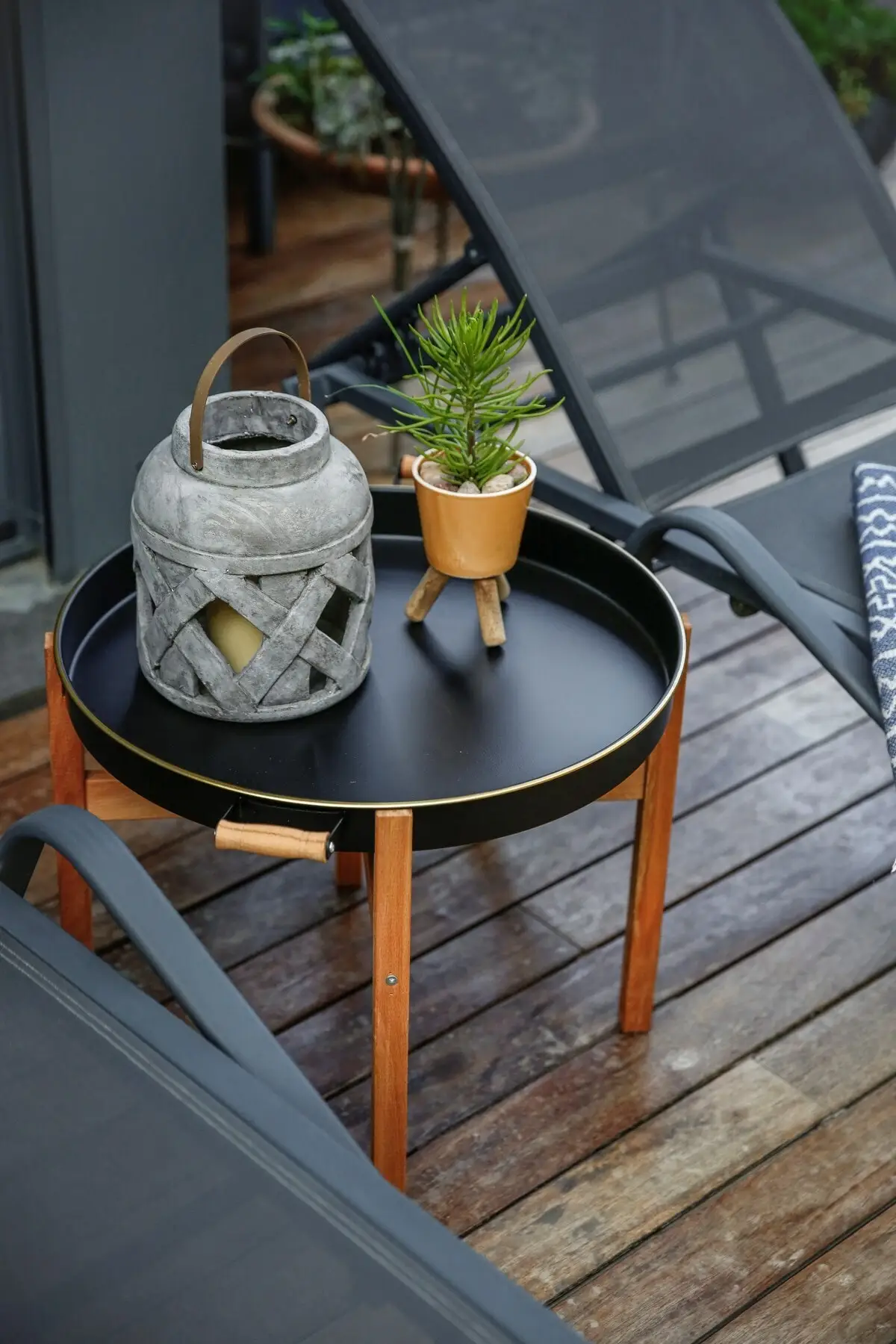Wood-Legged Country Style Black Tray & Coffee Table