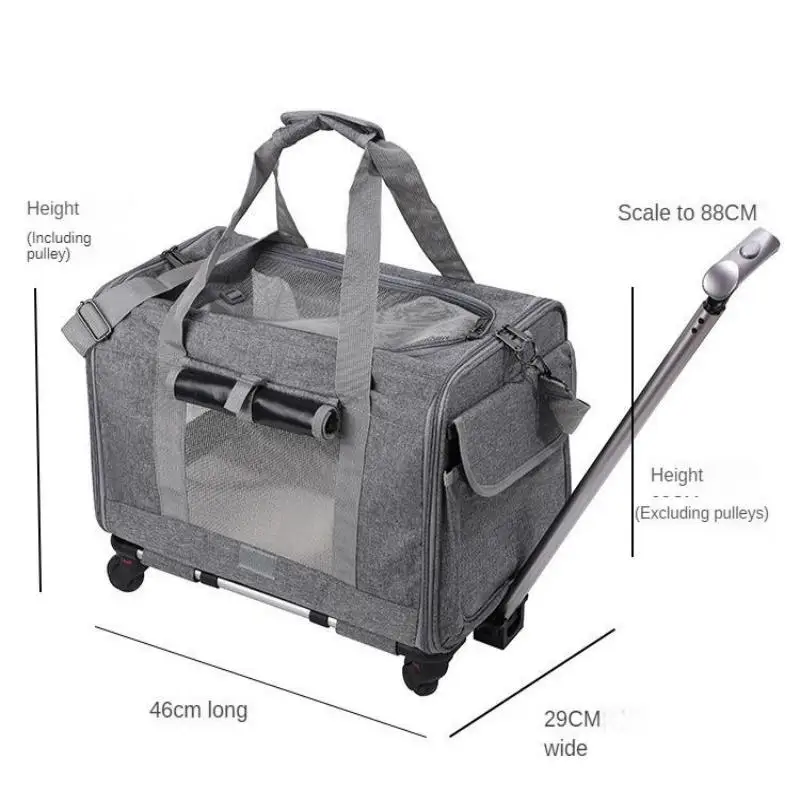 Cat Carrier, Large Rolling Cat Dog Carrier with Dual-use Pads, Telescopic Handle, Easy to fold large capacity cat carrier ﻿