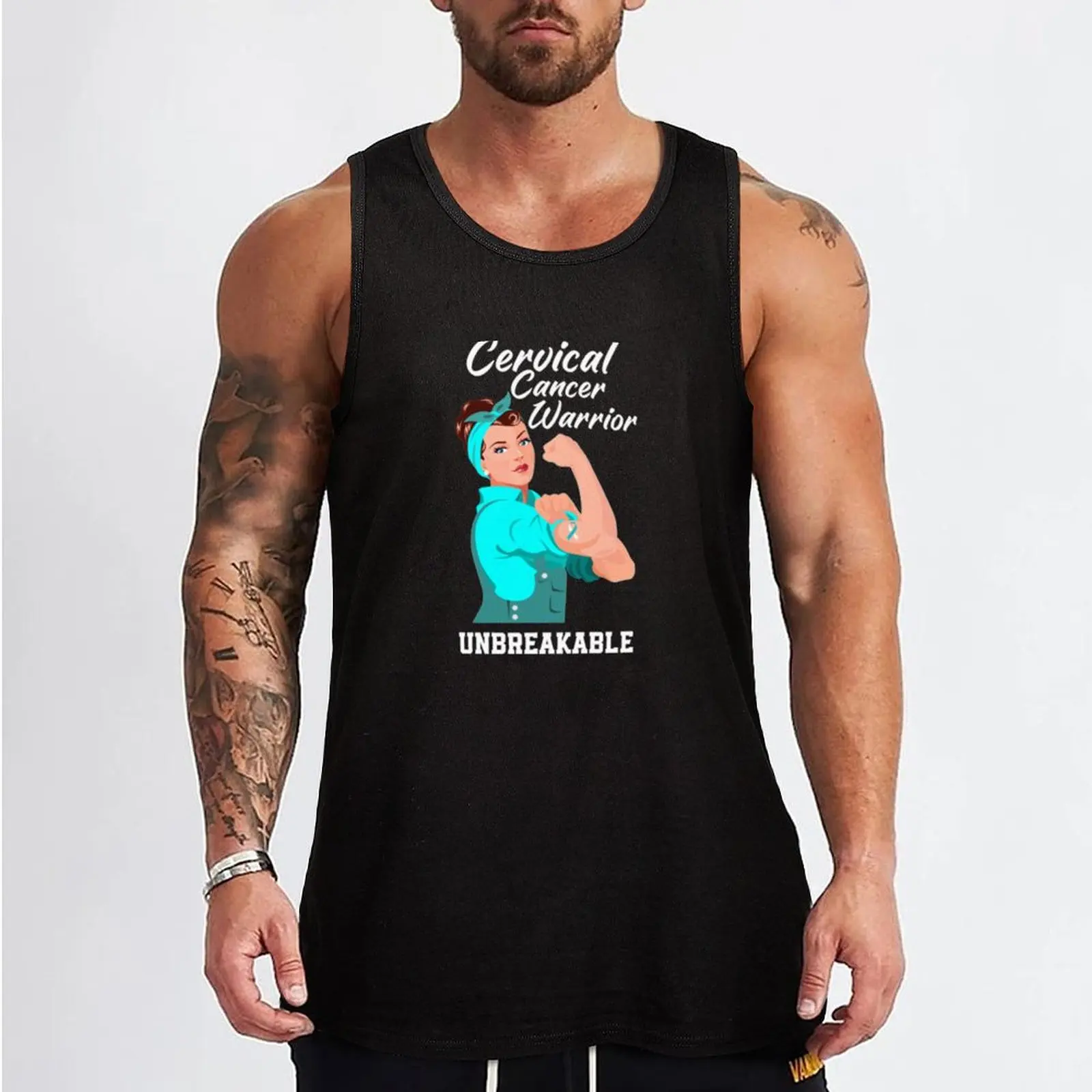 Cervical Cancer Warrior Unbreakable Tank Top Gym clothes summer clothes Men's gym articles Gym T-shirts for men