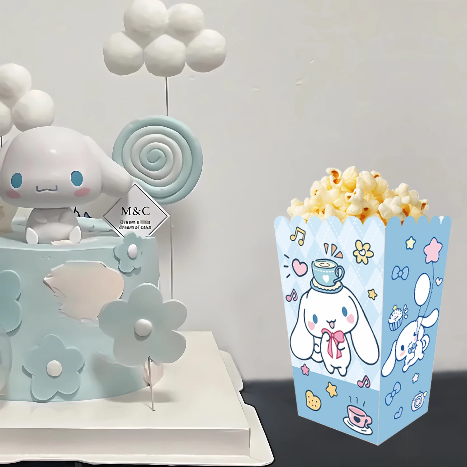 12/24 قطعة لوازم الحفلات سينامورول صندوق الفشار حمام الطفل صندوق البسكويت حفلة مرحبا كيتي موضوع حفلة عيد ميلاد عبوة طعام