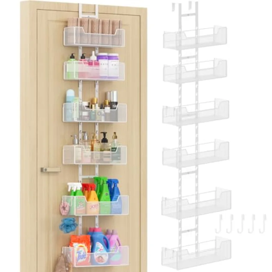 

Over The Door Organizer Metal Hanging Door Organizer with 6 Adjustable Baskets and 5 Hooks Behind The Door Storage for Closet P