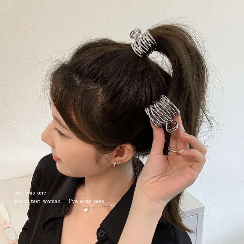 

Trendy Simple Metal Big Hair Claw Hair Crab For Women Korean Geometric Silver Color Hair Clips Hairpin Headband Hair Accessories