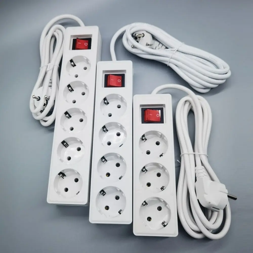 

3/4/5 AC Outlet AC Outlet Multiple Sockets European Standard Surge Protector Plug Outlet Power Strip PVC 2m Extension Cord