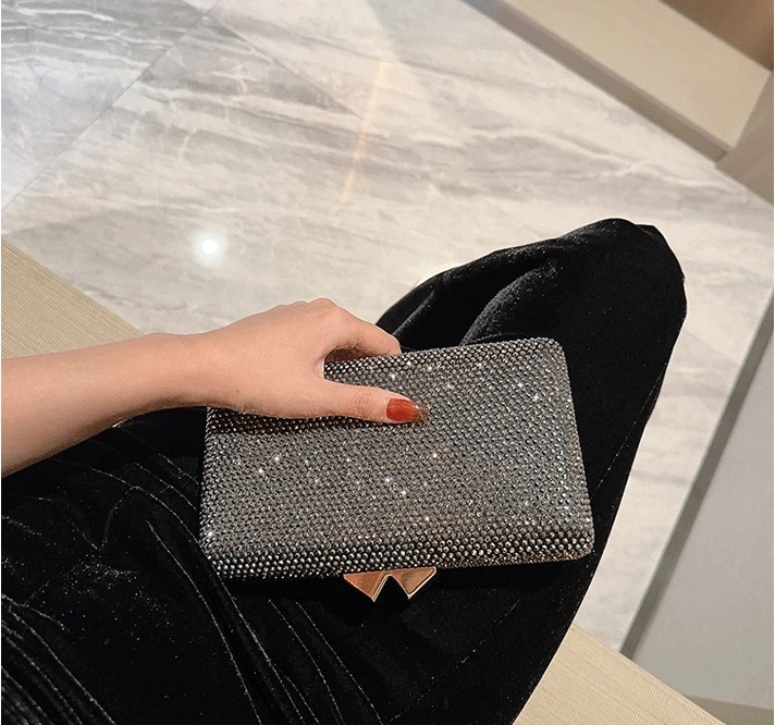 Black Rhinestones Evening Bag Female Elegant Wallet Bag New Wedding Bridal Dinner Party Purse Woman Banquet Dinner Gift Girl Bag