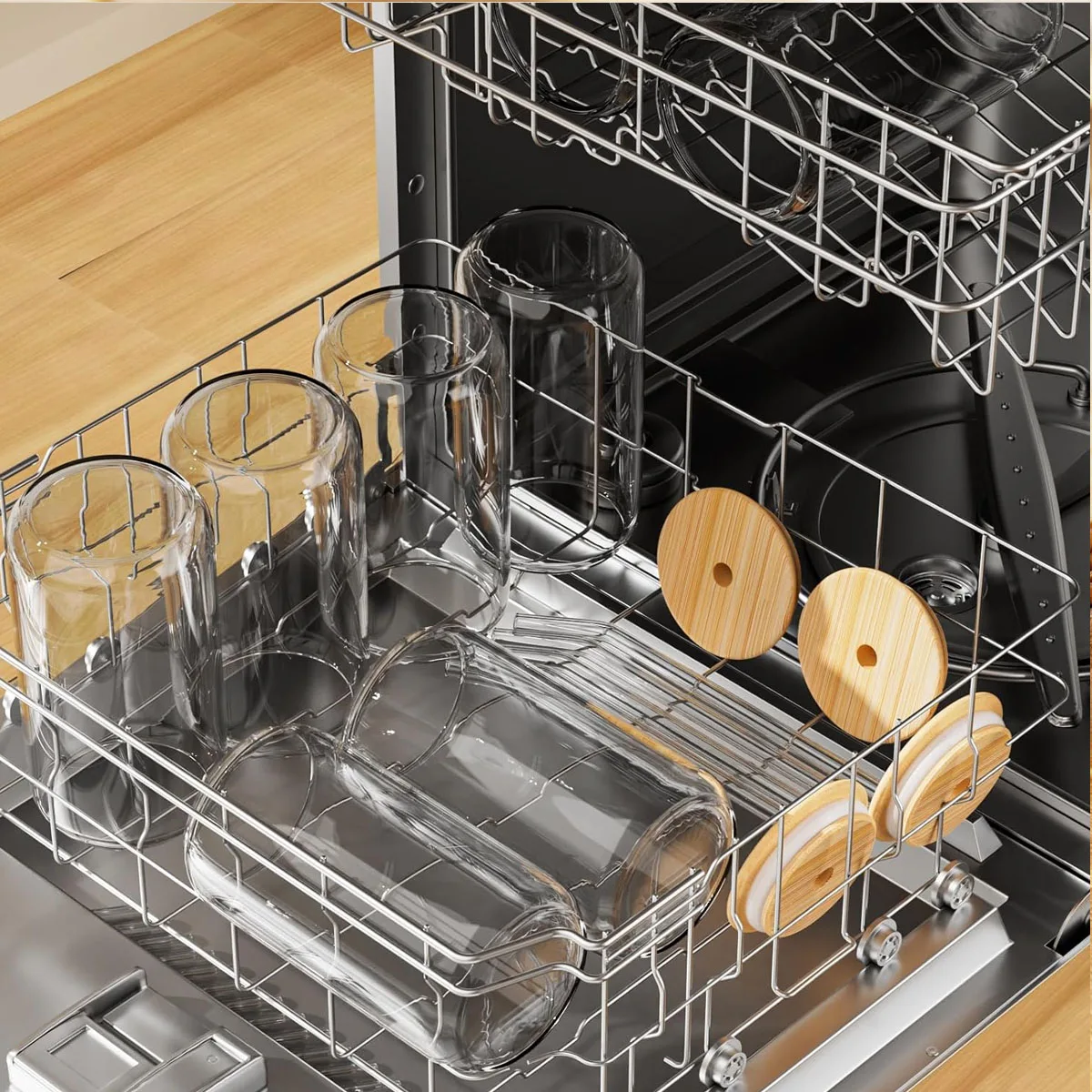 4 قطع من أكواب الشرب مع أغطية وقش زجاجي - 16 أونصة على شكل كوب زجاجي، كوب صودا بوبا والشاي وكوكتيل والبيرة والثلج والقهوة #5