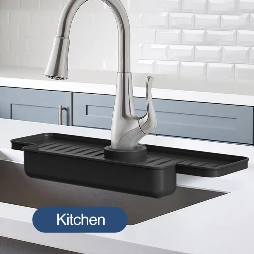 Faucet Splash Guard Foldable Stain Sink Thickened Drain Pad Kitchen Sink Splash Guard Water Catcher Tray Sink Brush Holder