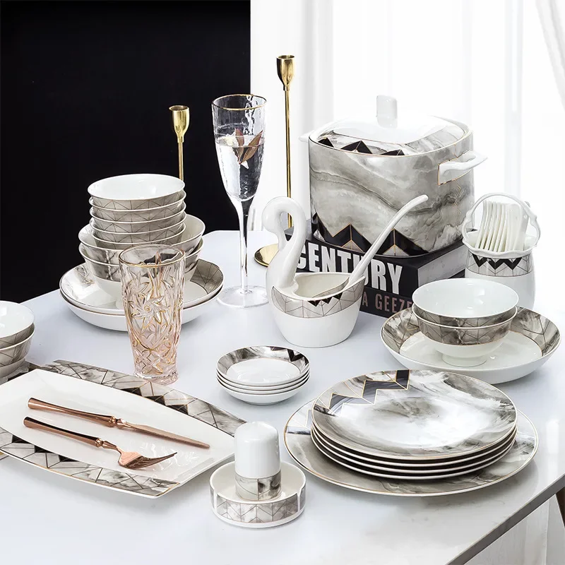 Ceramic tableware gift wholesale bowl porcelain bowl plate household Nordic style bone china bowl chopsticks tableware set view 4