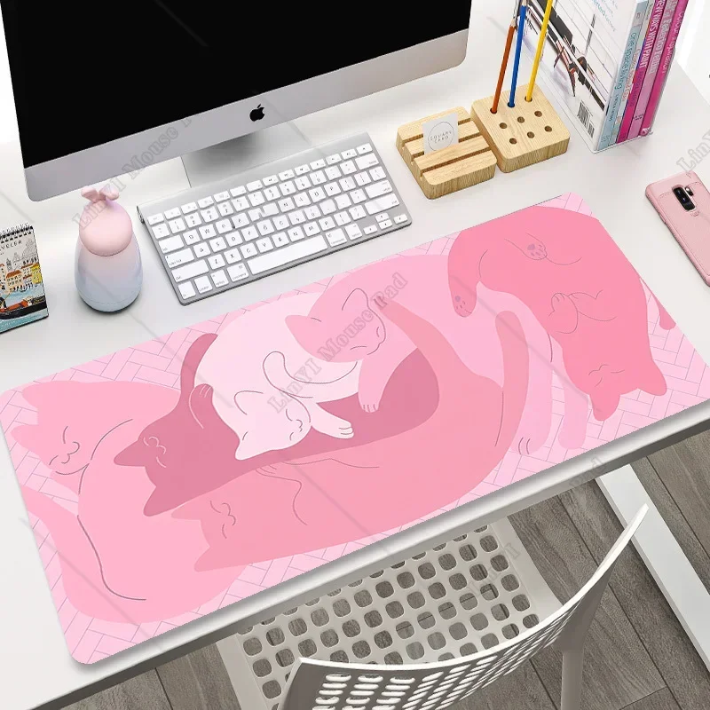Pink Cat Gaming Mousepad 90x40 cm Keyboard Mat Anime XL Mouse Pad Gamer Cartoon Deskmat Pc Accessories Kawaii Cute Mouse Pad