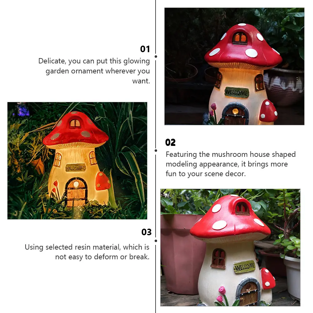

1 шт., солнечный свет, грибной дом, изделие из смолы, садовое украшение, светящееся украшение, крыльцо, двор, пейзажный аксессуар