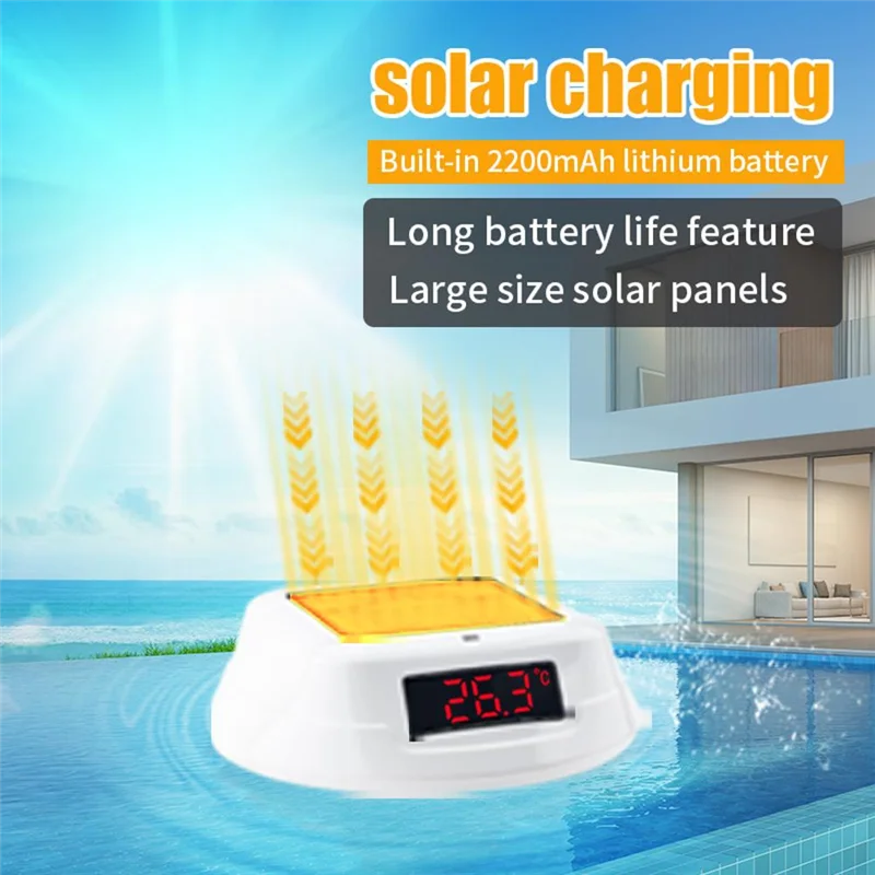 

B84B-Waterproof Digital Pool Thermometer With RGB Light, Solar Panel, LED Screen - Floating And Easy To Read For Pools