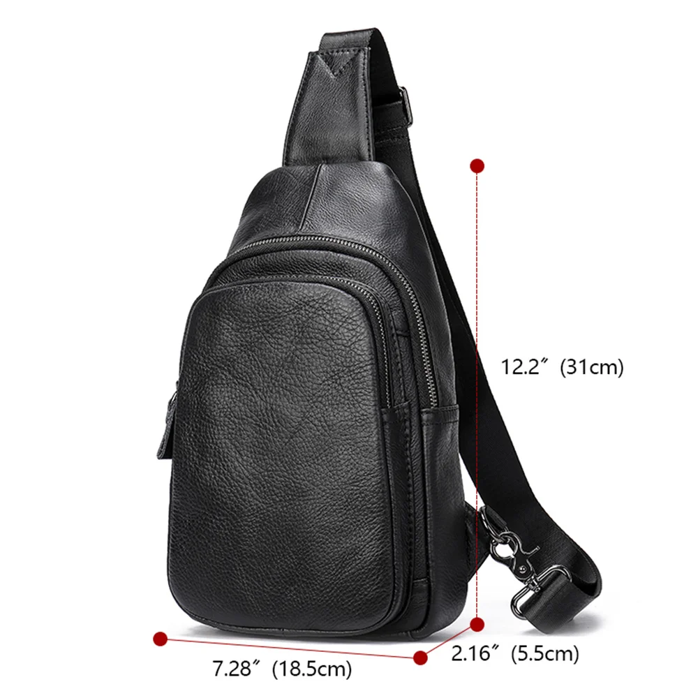 Imagem -04 - Bolsa de Peito Crossbody de Couro Genuíno Masculina Pacote Mensageiro de Ombro Bolsa de Estilingue Masculina Bolsas Esportivas Funcionais Masculinas