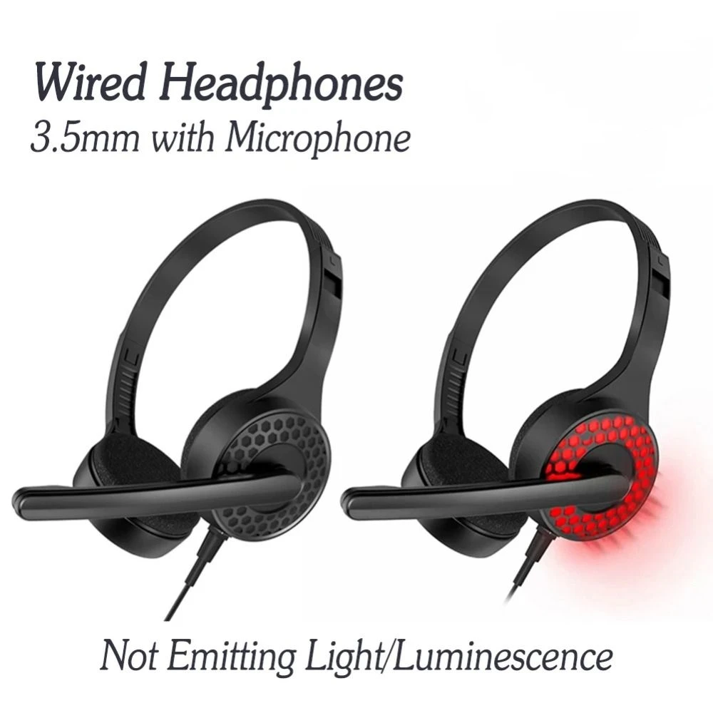 Luminous Computer Wired Headphone Metal Headband Adjustable Wired Gaming Earphones with Microphone A1 Noise Reduction Headset