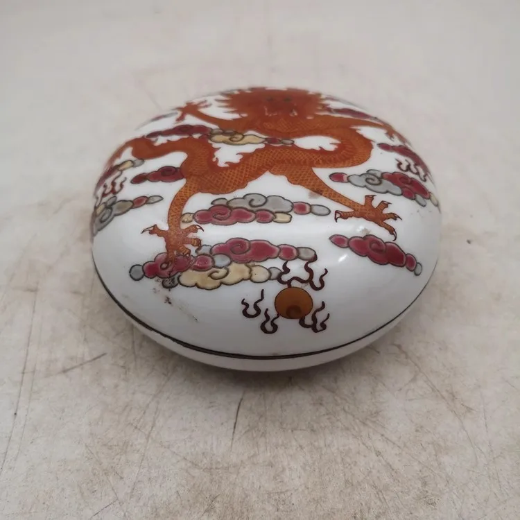 Qing Xianfeng Pink Color Alum Red Doucai Dragon Pattern Ink Box Antique Porcelain Home Decoration