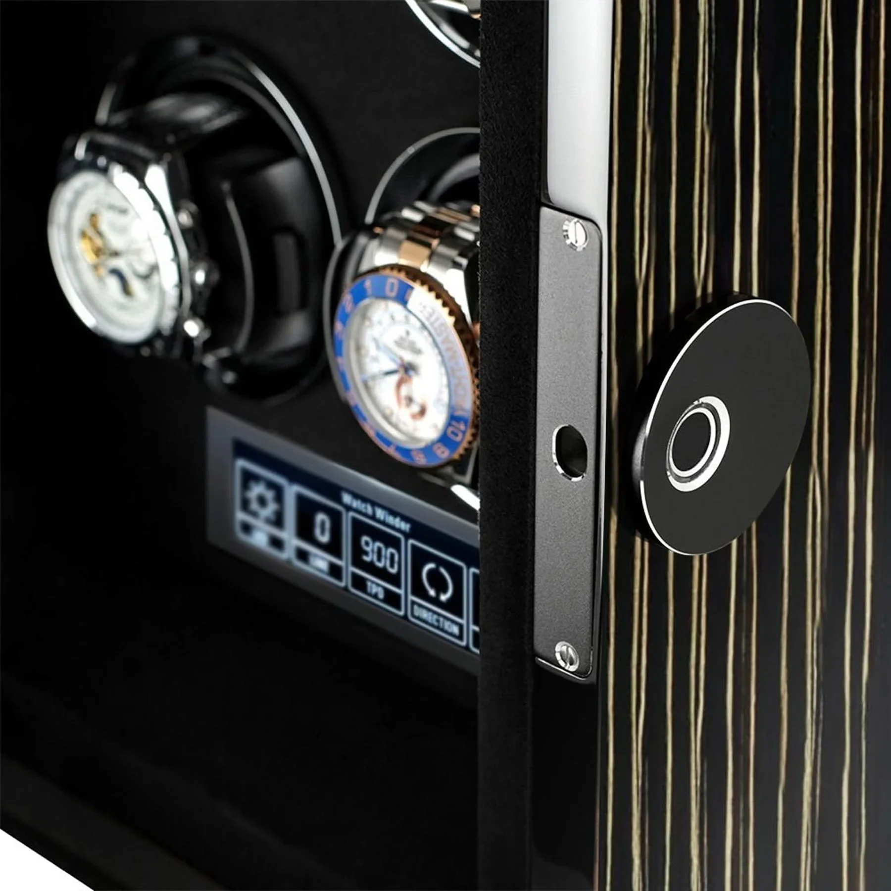 

Fingerprint Unlock Watch Winder Luxury Brand 24 Automatic Watch Box with LCD Touch Screen Wooden Watches Storage Safe Box Case