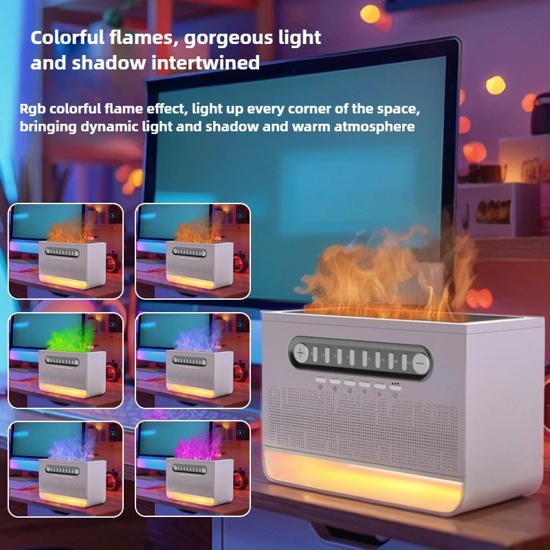

Настольный многоцветный диффузор аромата с мерцающим пламенем и Bluetooth, белый шум, успокаивающее освещение, погружной звук для дома/отеля