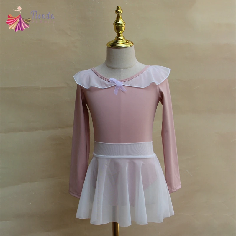 Girls Ballet Leotard Skirt Toddler Long Sleeves Bodysuit Top Removeable Gauze Mesh Dress Gymnastic Training Ballerina Costumes