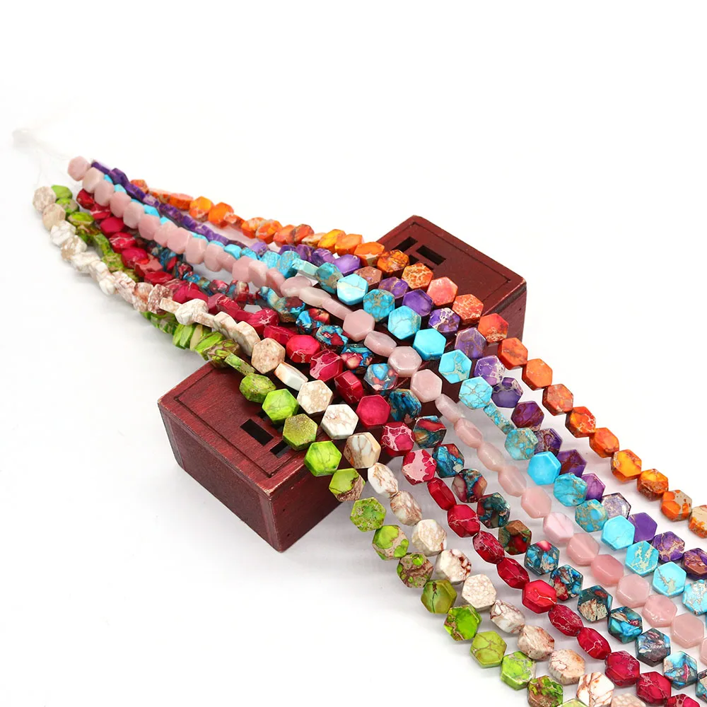 Colored Natural Hexagonal Emperor Stone Straight-Hole Synthetic Turquoise Loose Flat Beads Materials DIY Jewelry Accessories