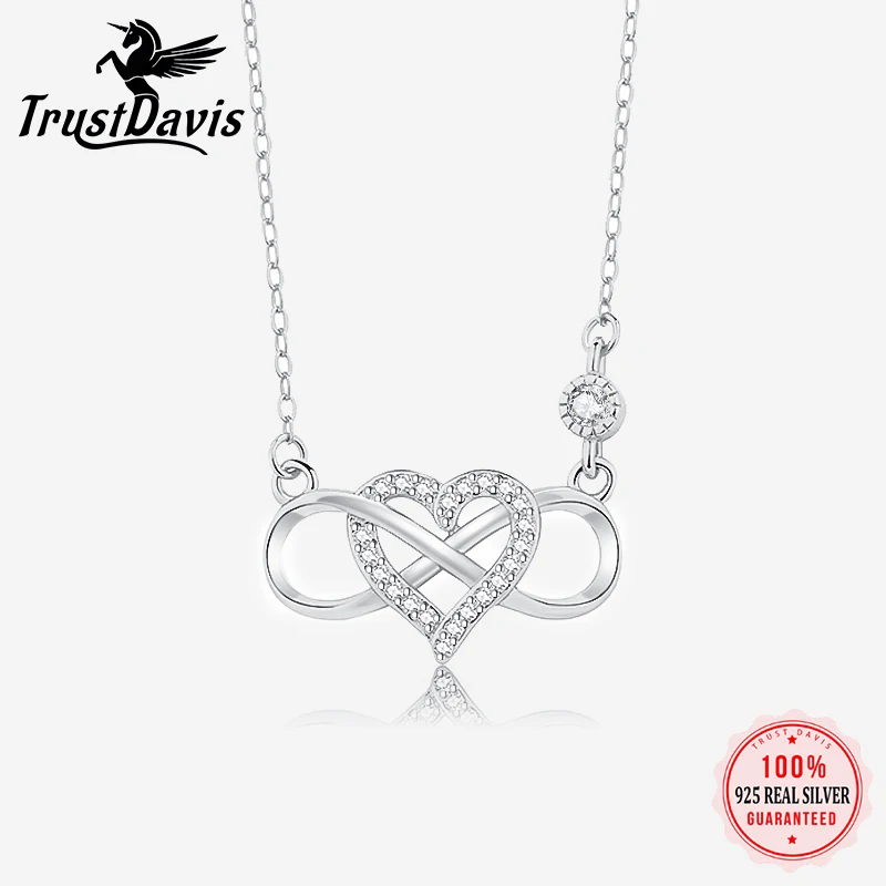 Trustdavis Real 925 Silver Infinite Love Heart Pendant  Necklace Gift for Women Daily Wear Jewelry Gift DS4676
