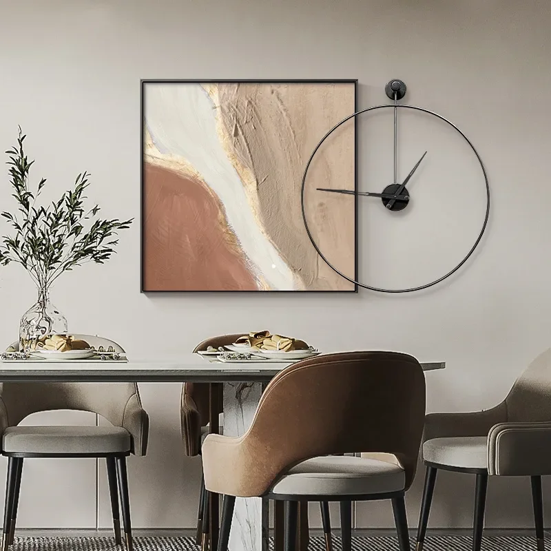 Modern Abstract Wall Clock Painting Light Luxury Living Room Decor Creative Art Combination Hanging Picture for Restaurant