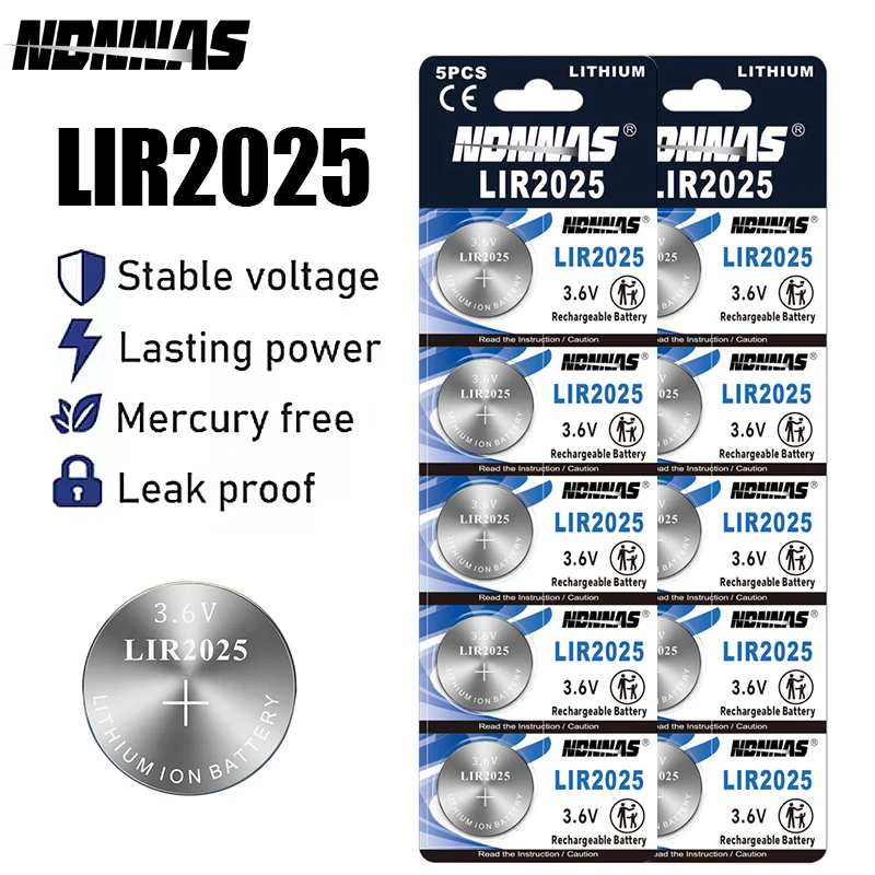 

5-50pcs/lot LIR2025 2025 Batterie Lithium 3.6V Rechargeable Battery For Gift Automobile Remote Control Key