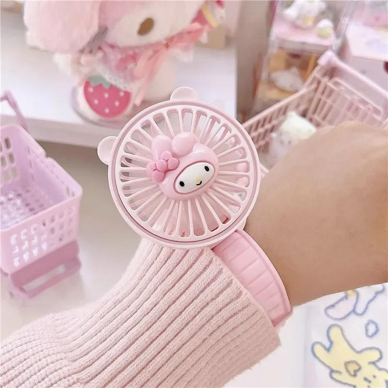 Sanrio My Melody Watch Fan Usb Charge Cartoon Student Portable Mute Anime Figure Cute Kawaii Kuromi Cinnamoroll Festival Gift