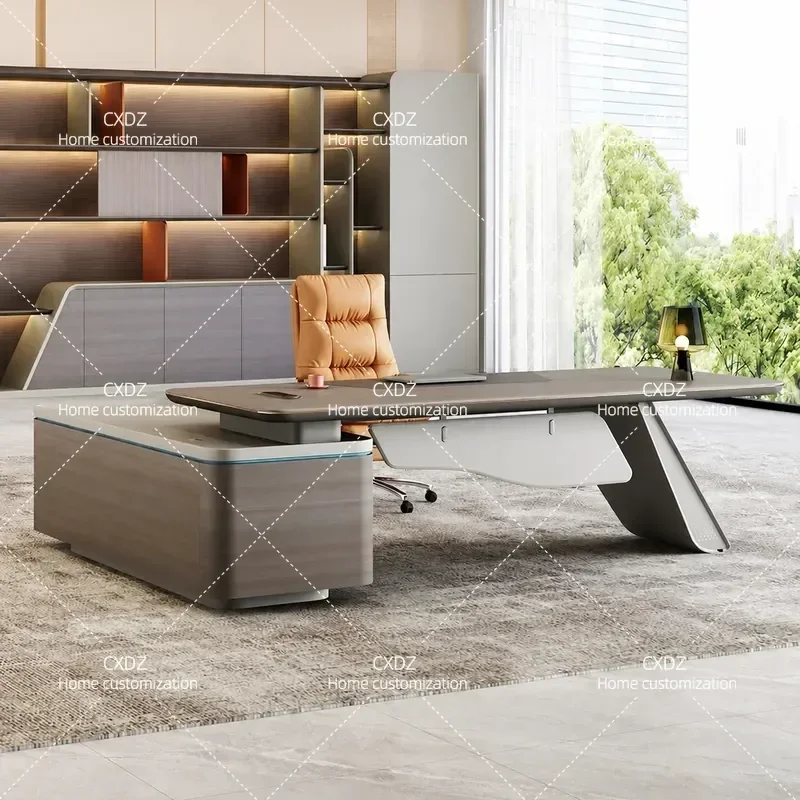 Modern Simple Executive Desk with LED Light Luxury Texture Office Manager Table Premium Sense Supervisor Workstation