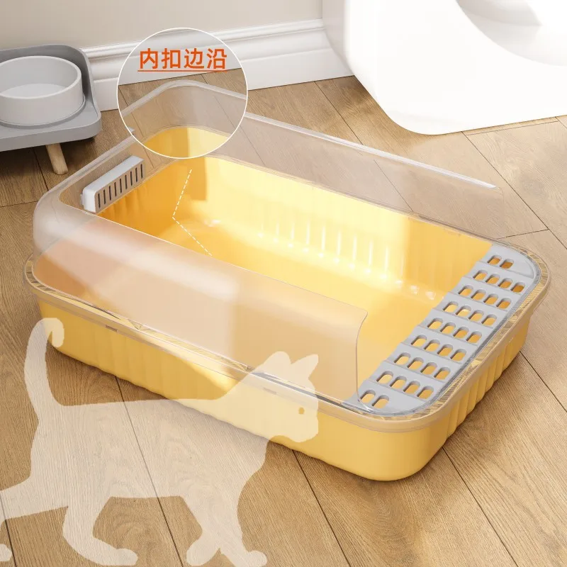 Cat litter box, oversized, splash proof, fully open toilet for kittens, odor proof, semi enclosed toilet, litter box, cat suppli