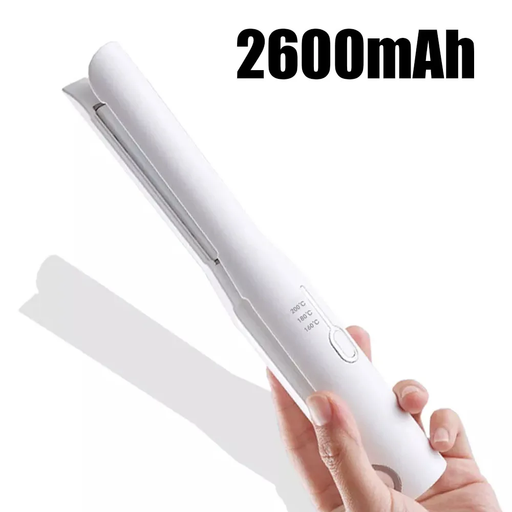 Alisador de cabelo sem fio com Power Bank, Flat Iron, rolo 2 em 1, USB, sem fio, portátil, Styling Tool, uso a seco e molhado, 2600mAh