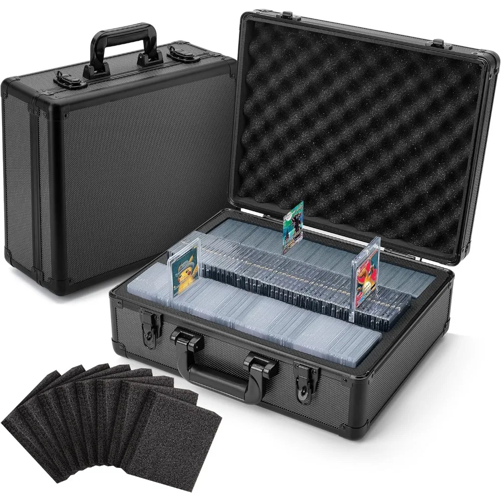 

Premium Toploader Card Storage Case Holds 600+ Cards, Foam Dividers, Aluminum Frame for Trading and Sports Cards