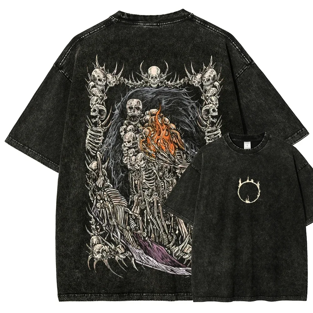 Customization Shirt Classic Action Role-playing Game Dark Souls Graphic Print T-Shirt Men Women Retro Washed Cotton Loose Oversi