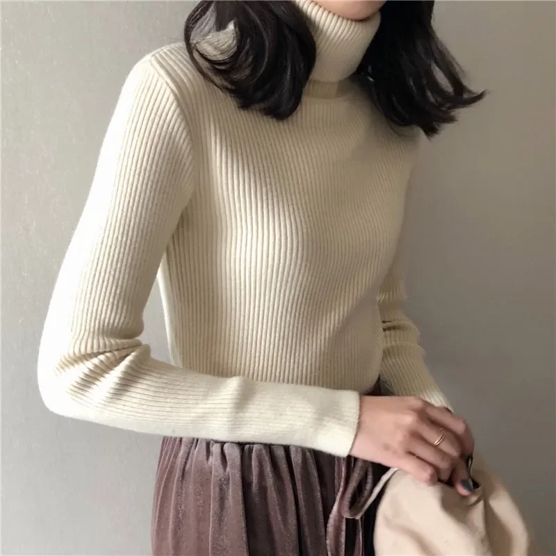 S-3XL autunno inverno maglione dolcevita pullover per donna semplice moda coreana vintage femminile maglieria a maniche lunghe caldo basic