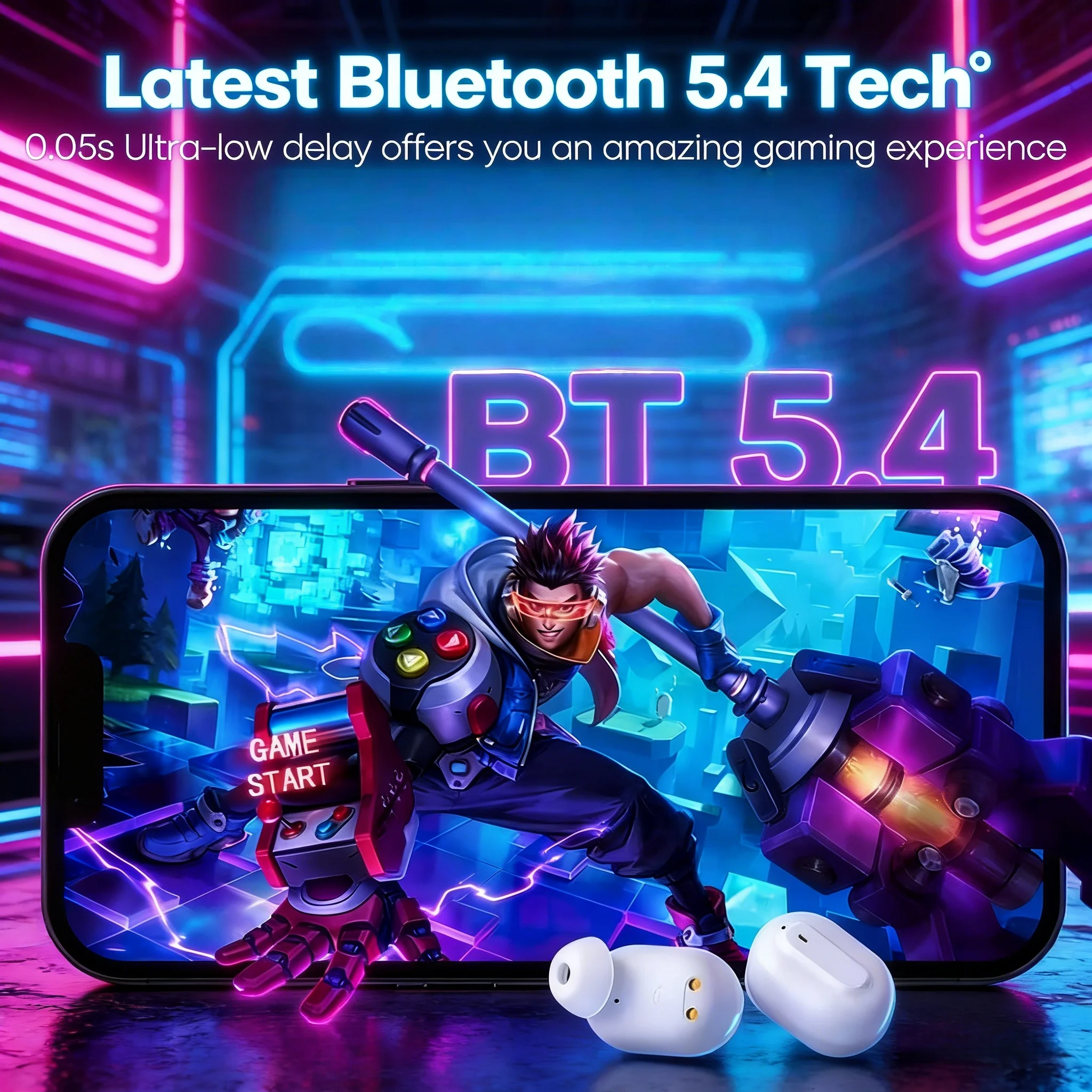 Słuchawki Yeemix T01 z funkcją zmiany wyglądu, bezprzewodowe słuchawki douszne BT5.4, obrotowy design, sterowanie dotykowe, zestaw słuchawkowy kompatybilny z Sony, zabawne. — zdjęcie produktu 2