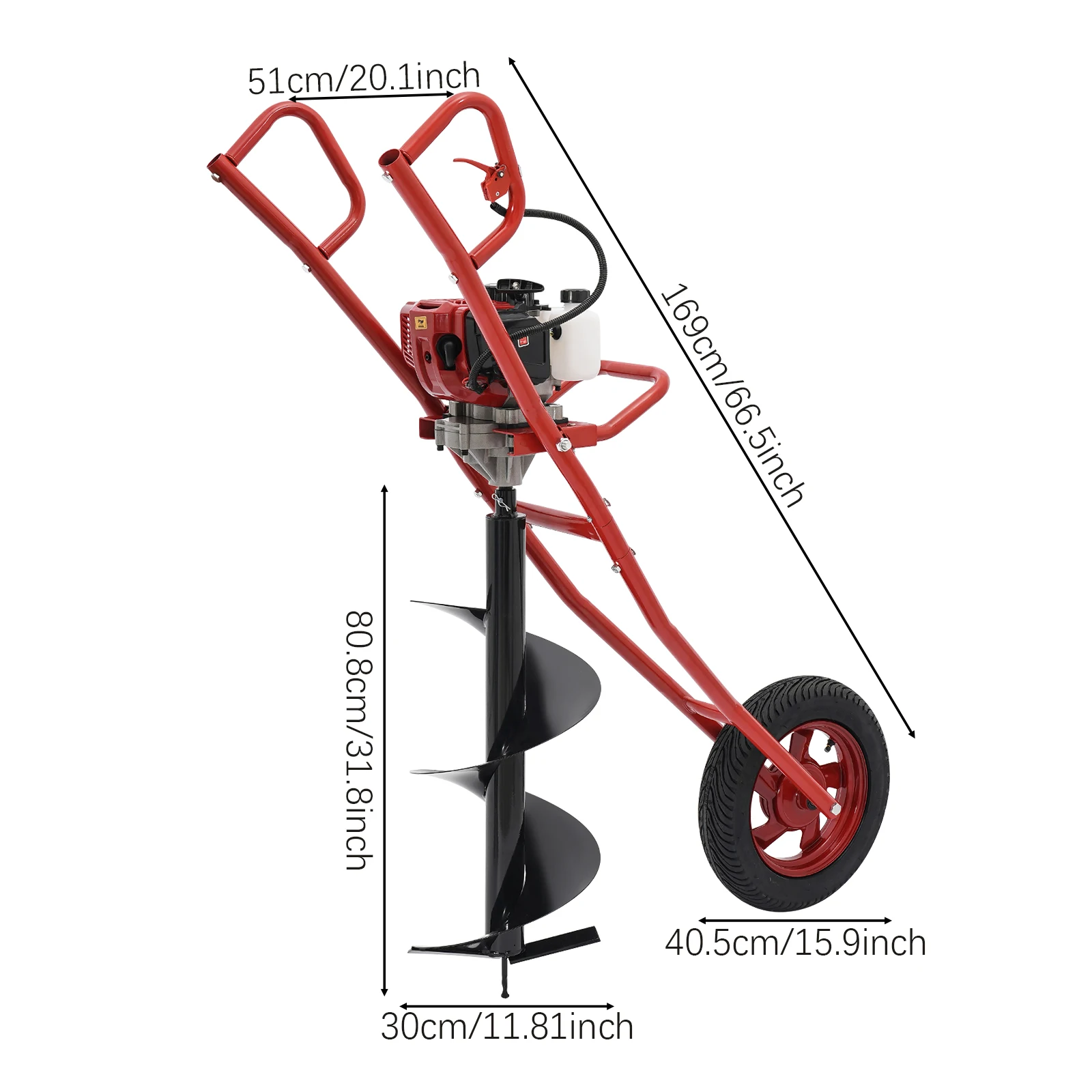 52CC 1.46KW Earth Drill with Wheel Auger Bit Portable for Fence Post Planting Excavation Projects