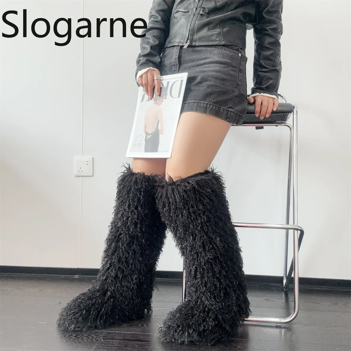 الفاخرة الشتاء الفراء فوق الركبة أحذية النساء الصوف عالية أنبوب الفراء الثلوج الأحذية رقيق فو المنغولية الفراء أحذية منصة الفتيات الأحذية #2