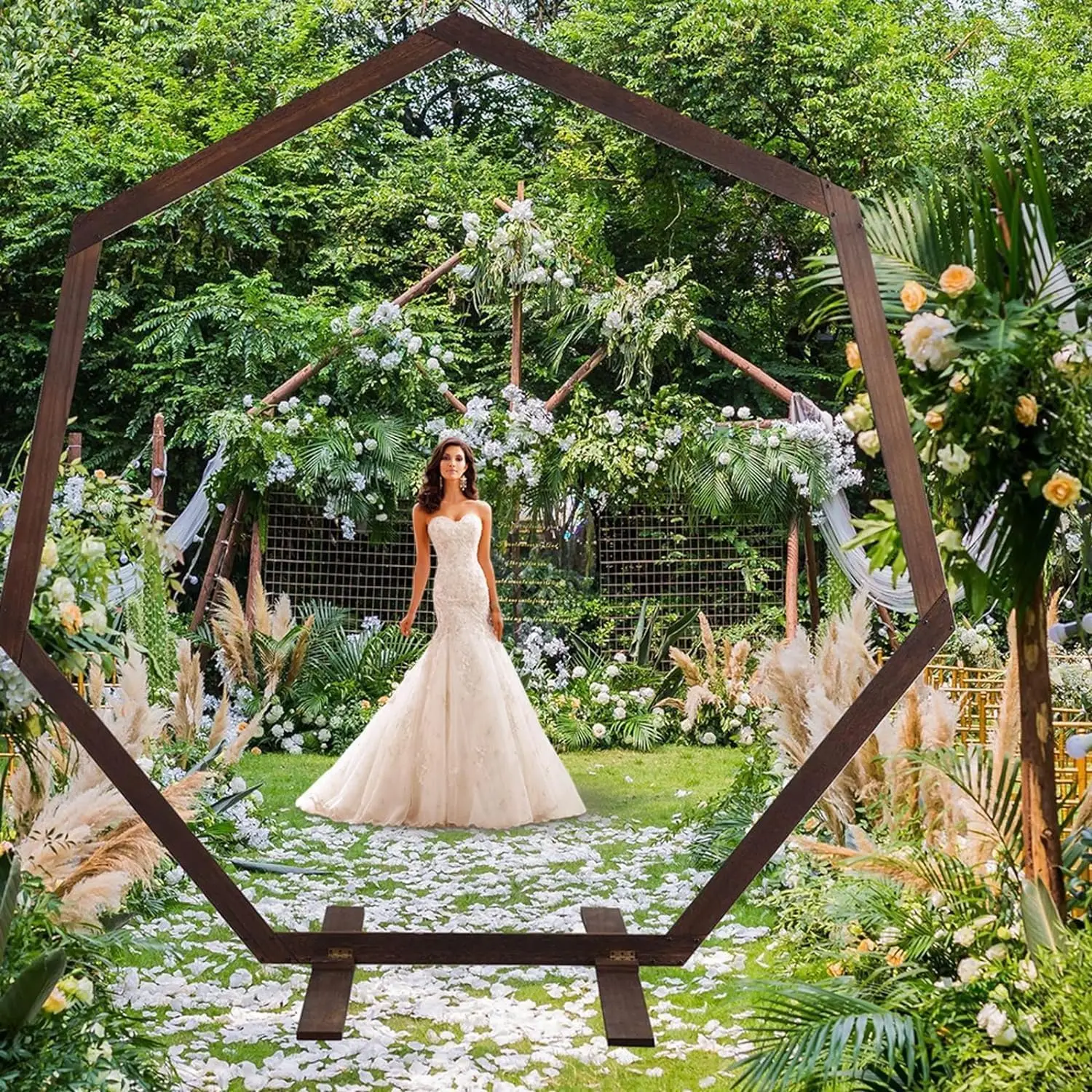 Rustic Wooden Seven Corner Arch Wedding Outdoor Birthday Backdrop Decoration Bracket