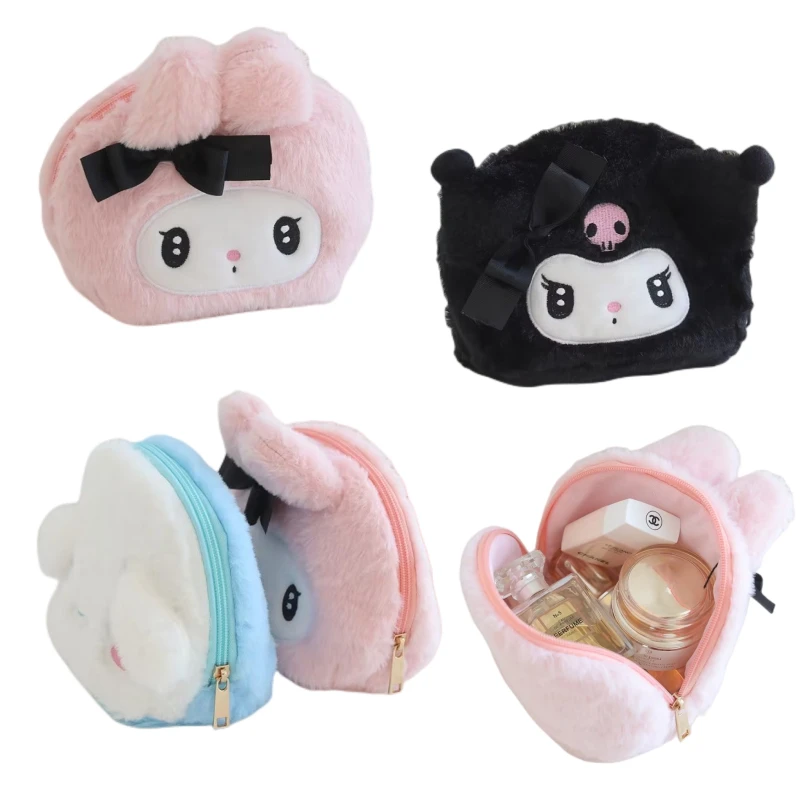 Lovely My Melody Cosmetic Bag Pochacco Cinnamoroll Plush Bag Kuromi Pom Pom Purin Japanese Style Cute Coin Purse High-capacity