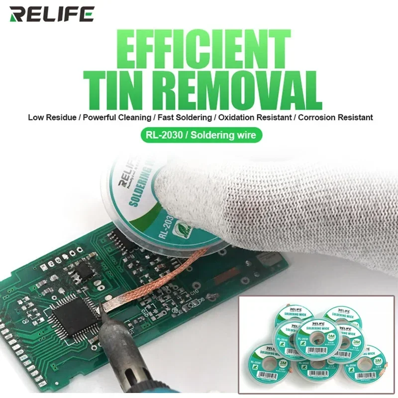 RELIFE RL-2030 Soldering Wire For Cleaning Mobile Phone PCB BGA Circuit Board Solder Tin Removal Tin Suction Wire Low Residue 3M