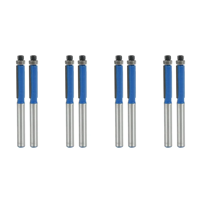 

A53Q-8Pcs 2.6 Inch Long 2 Edges Flush Trim Router Bit 1/4 Inch X 1/4 Inch For Carpenter