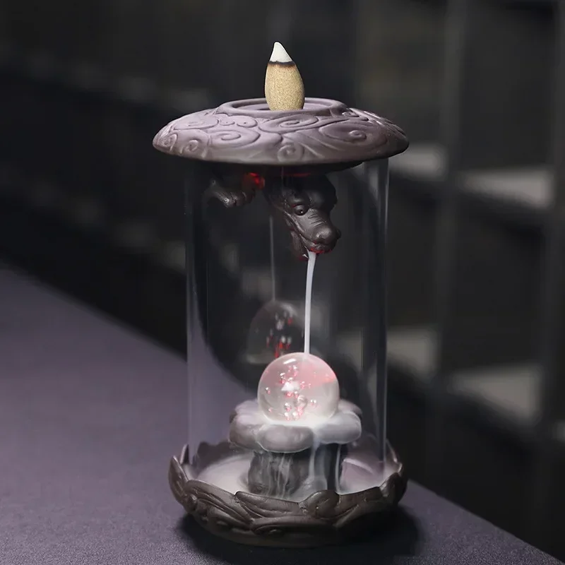1pc, Backflow Incense Burner for Home Decor Creative Led Feng Shui Ball Chinese Dragon Acrylic Windproof Backflow Incense Burner